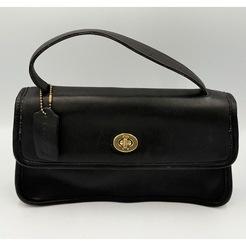 COACH Vintage Black Geometric Top Handle & Long Strap Purse 9044 Hang Tag USA - Picture 3 of 16